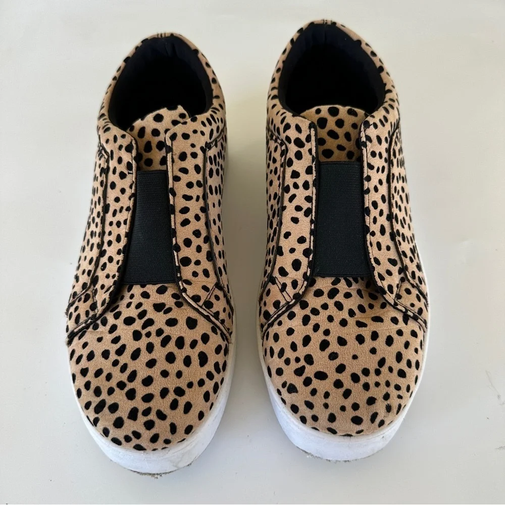 Qupid Tan and Black Spotted Slip-On Sneakers Size 8.5